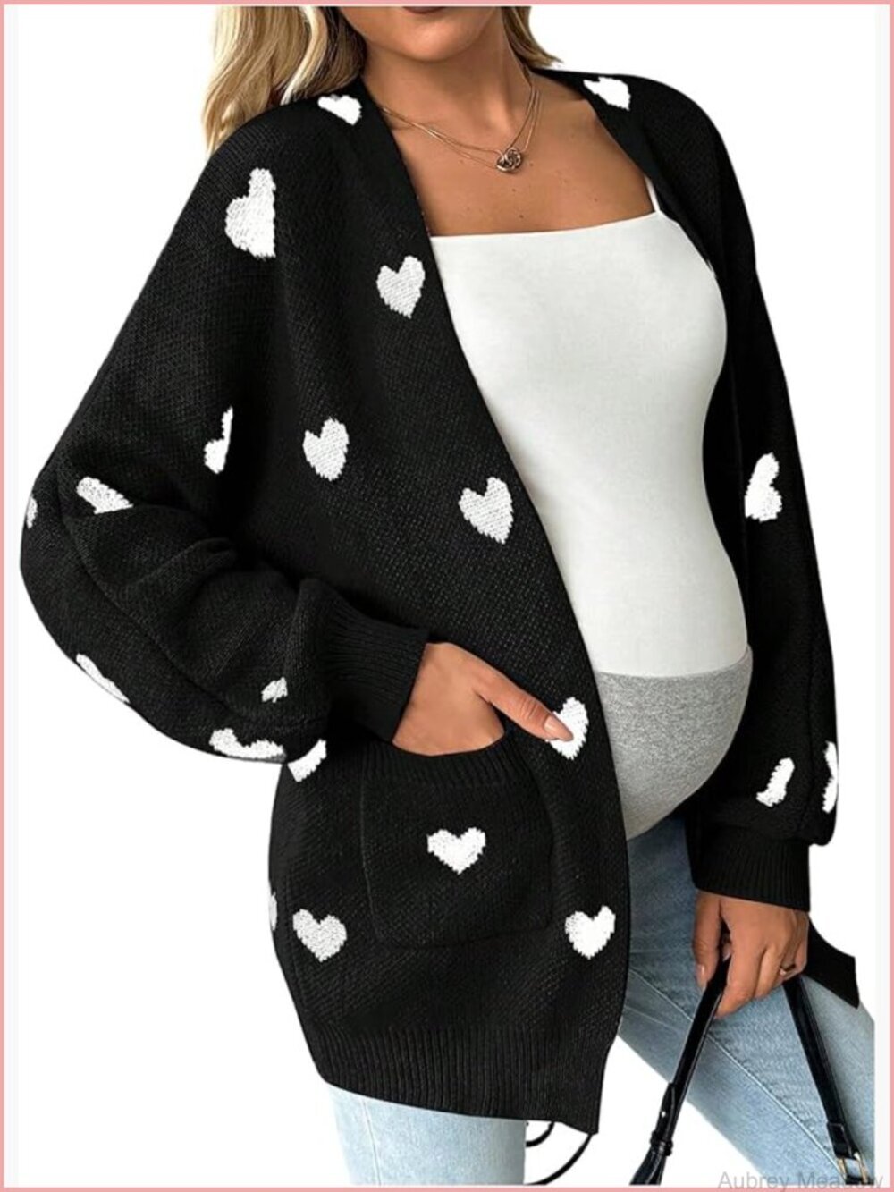 Maternity sweater cardigan heart print long sleeve open front cute coat
